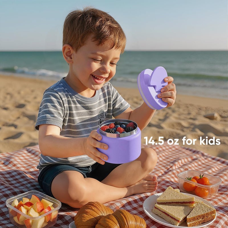 Godobo 14.5oz Soup Thermo for Hot Food Kids Vacuum Insulated Food Jar Twist-Free Soup Thermo for Hot Food Kids Leakproof Stainless Steel Wide Mouth Lunch Container (Purple) - Image 5